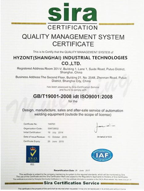 Porcellana Hyzont(Shanghai) Industrial Technologies Co.,Ltd. Certificazioni